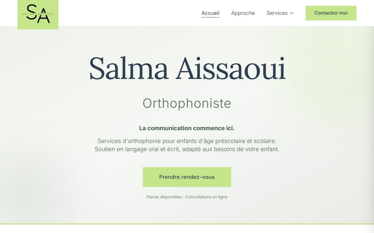 Salma Aissaoui, Site vitrine · Orthophoniste
